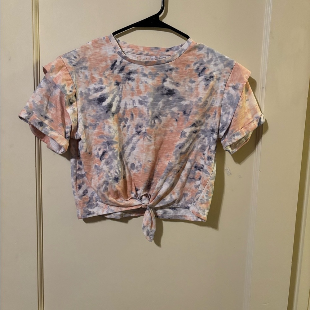 Jessica Simpson Pink and Blue Crop Tie Front T-Shirt